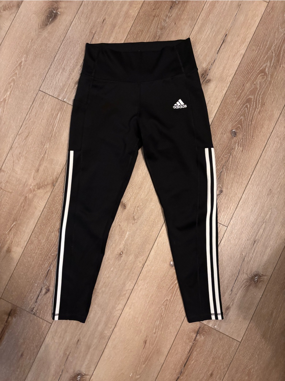 adidas Black Leggings with White Side Stripes